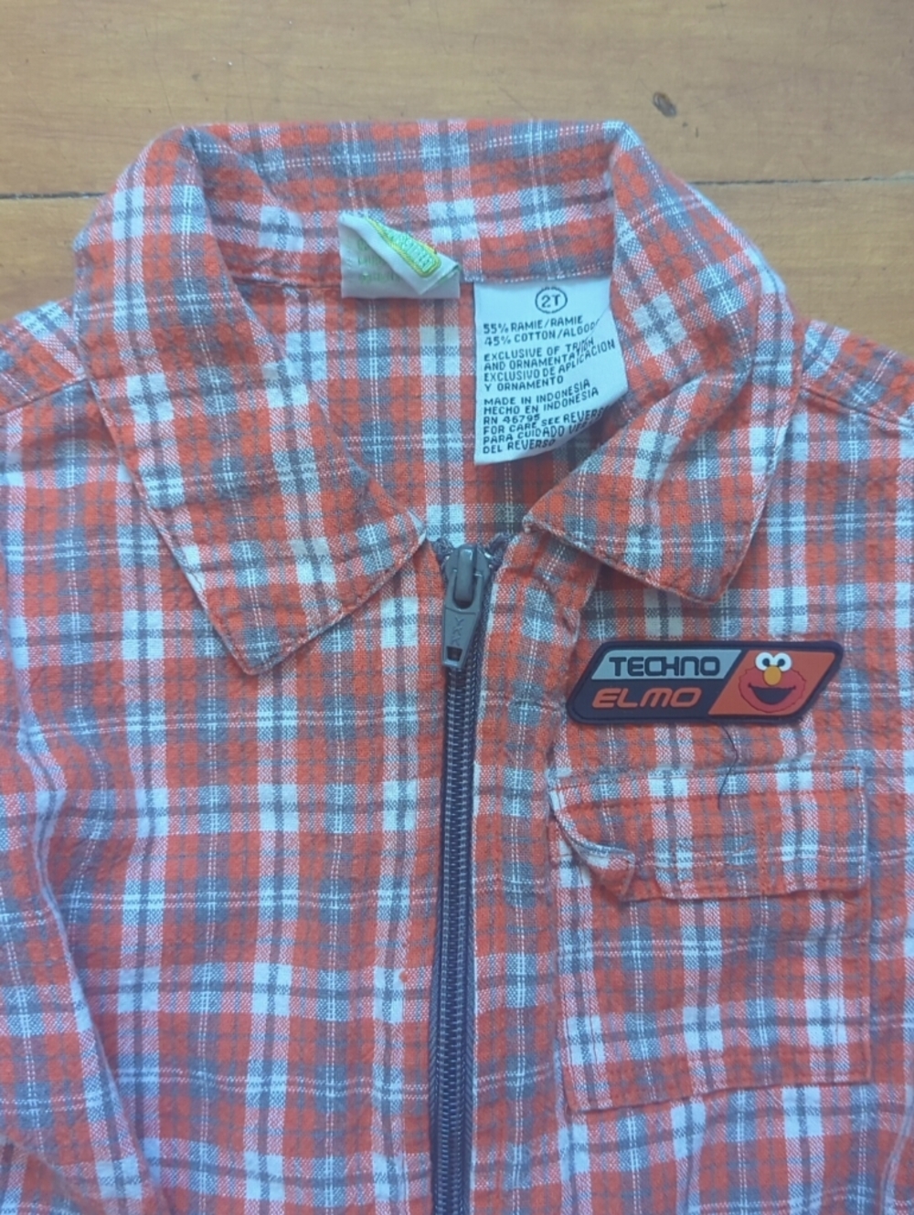 Vintage Y2K Sesame Street Elmo Plaid Zip Up Shirt Size 2T Toddler Kids Boys